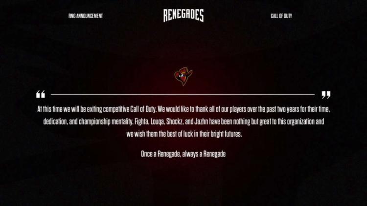 Renegades ferme la division à Call of Duty