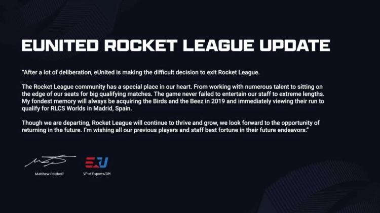 EUnited ont été relevés des fonctions de trois membres du Rocket League