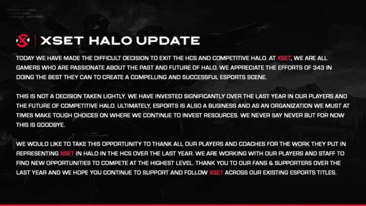 XSET quitte la discipline Halo