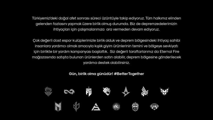 D'éminentes organisations d'esports s'associent pour collecter des fonds pour les victimes du tremblement de terre en Turquie