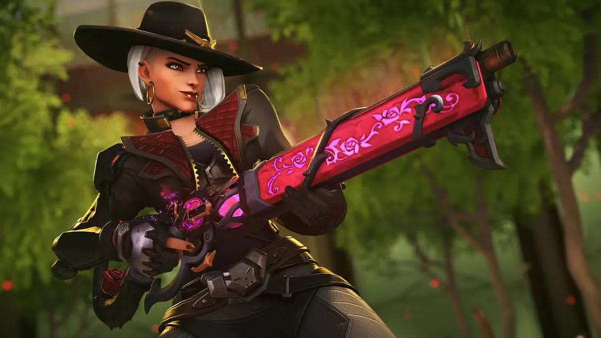 Les personnages principaux Ashe d'Overwatch 2 se préparent à recevoir le skin de l'arme Mythic Lead Rose !