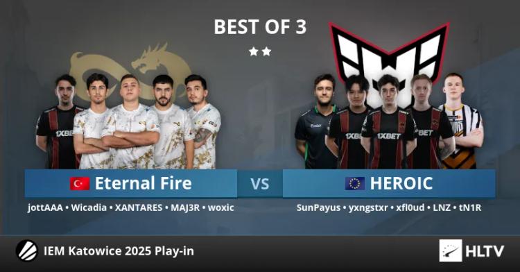 Eternal Fire s'impose face à HEROIC dans un match tendu à l'IEM Katowice 2025