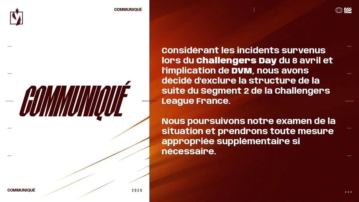 L'équipe française DVM est disqualifiée des VALORANT Challengers 2025 France : Revolution Stage 2 suite à une bagarre initiée par les fans