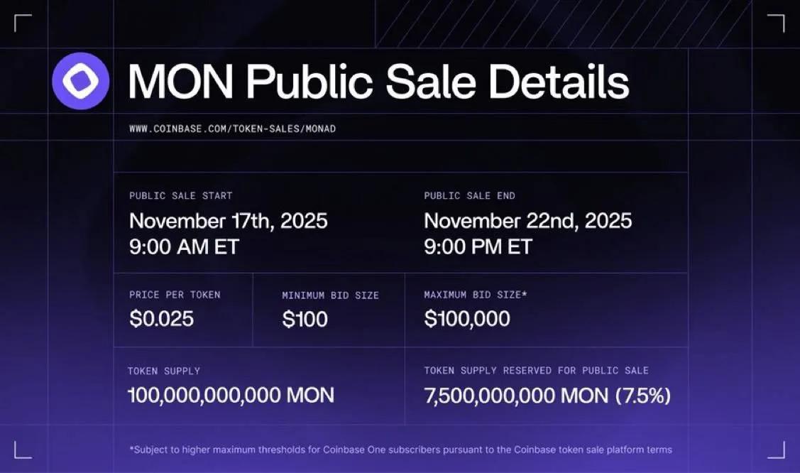Monad et Coinbase annoncent l'ICO du token $MON : première vente publique sur la nouvelle plateforme d'échange
