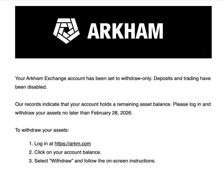 Arkham Exchange : Le PDG dément les rumeurs de fermeture, mais les utilisateurs reçoivent des courriels avec une date limite au 28 février