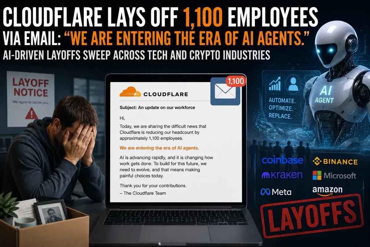 Cloudflare licencie 1100 employés par email : "Nous entrons dans l'ère des agents de l'IA. Les licenciements liés à l'IA touchent les secteurs de la technologie et des cryptomonnaies