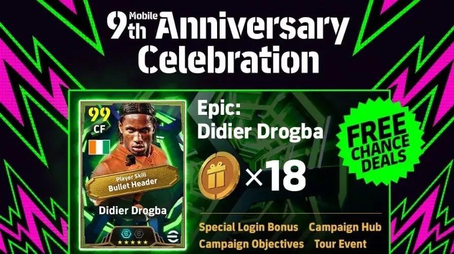 eFootball fête son 9e anniversaire avec une carte épique gratuite de Didier Drogba