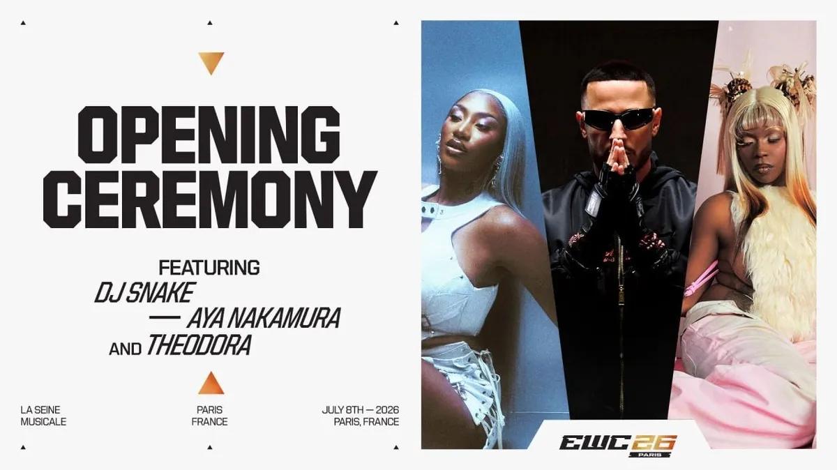 Aya Nakamura, DJ Snake et Theodora seront les têtes d'affiche de la cérémonie d'ouverture de la Coupe du monde d'e-sport 2026.
