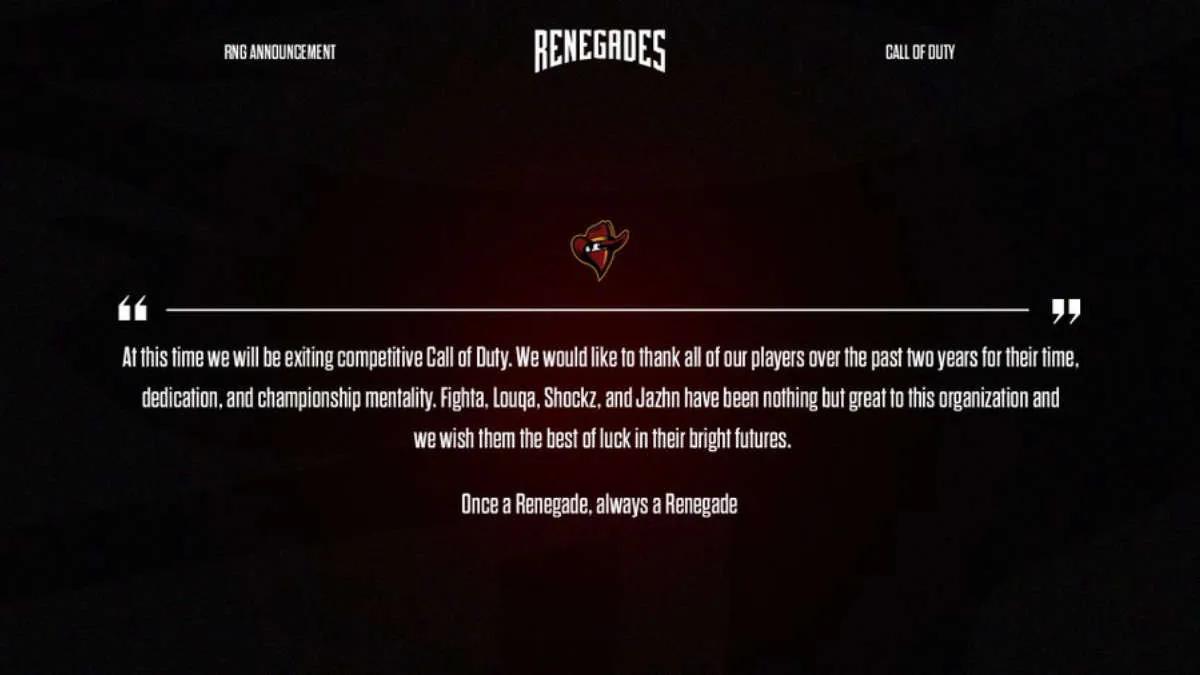 Renegades ferme la division à Call of Duty