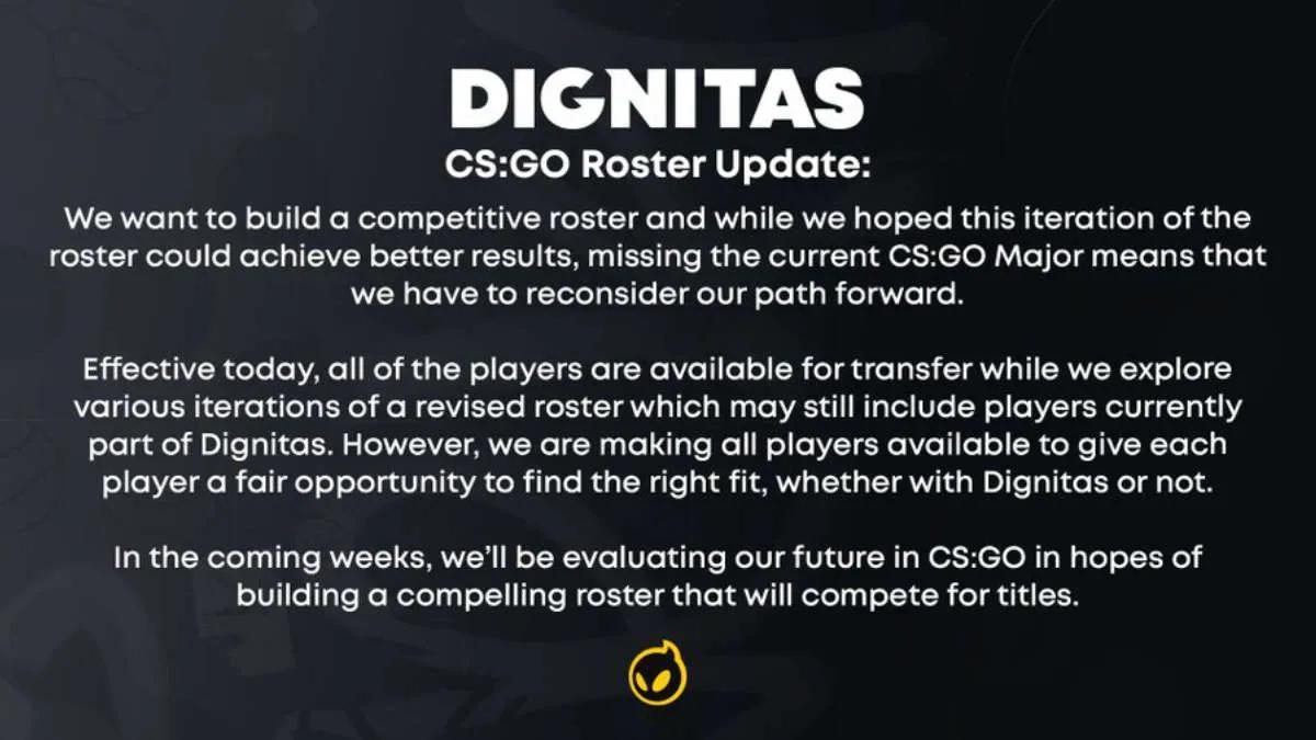 Dignitas met en place une liste CS:GO pour le transfert