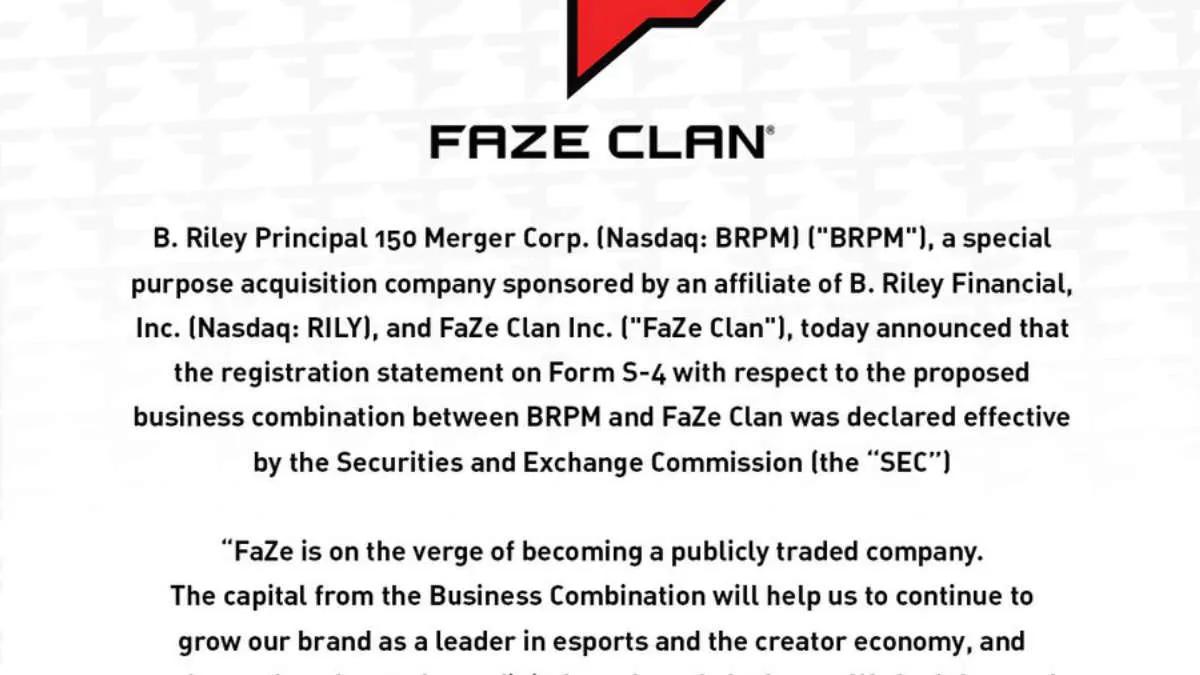 FaZe Clan a approuvé une fusion d'entreprise avec BRPM