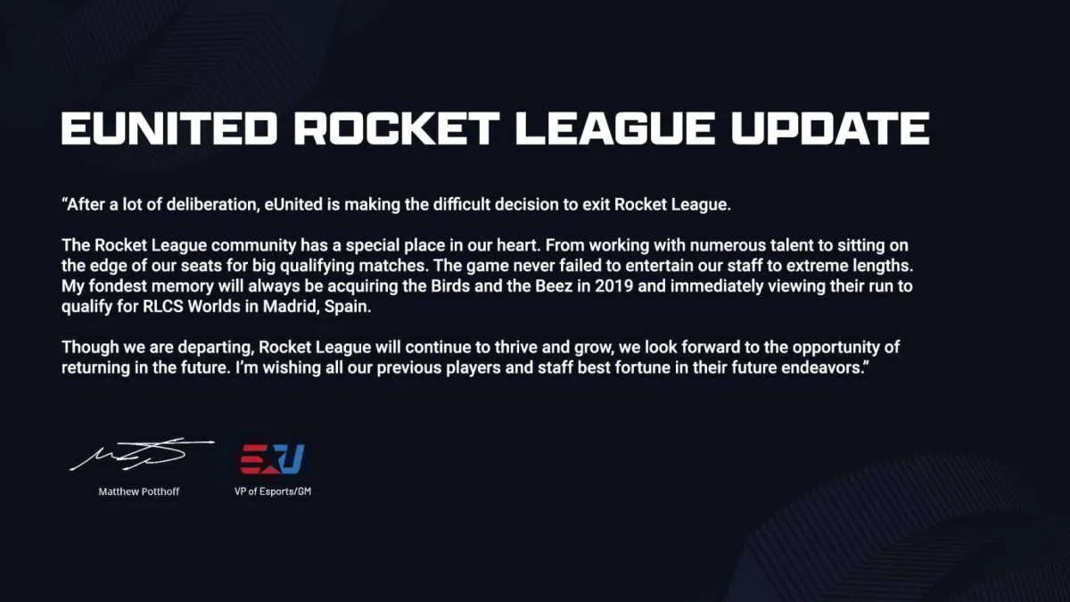 EUnited ont été relevés des fonctions de trois membres du Rocket League