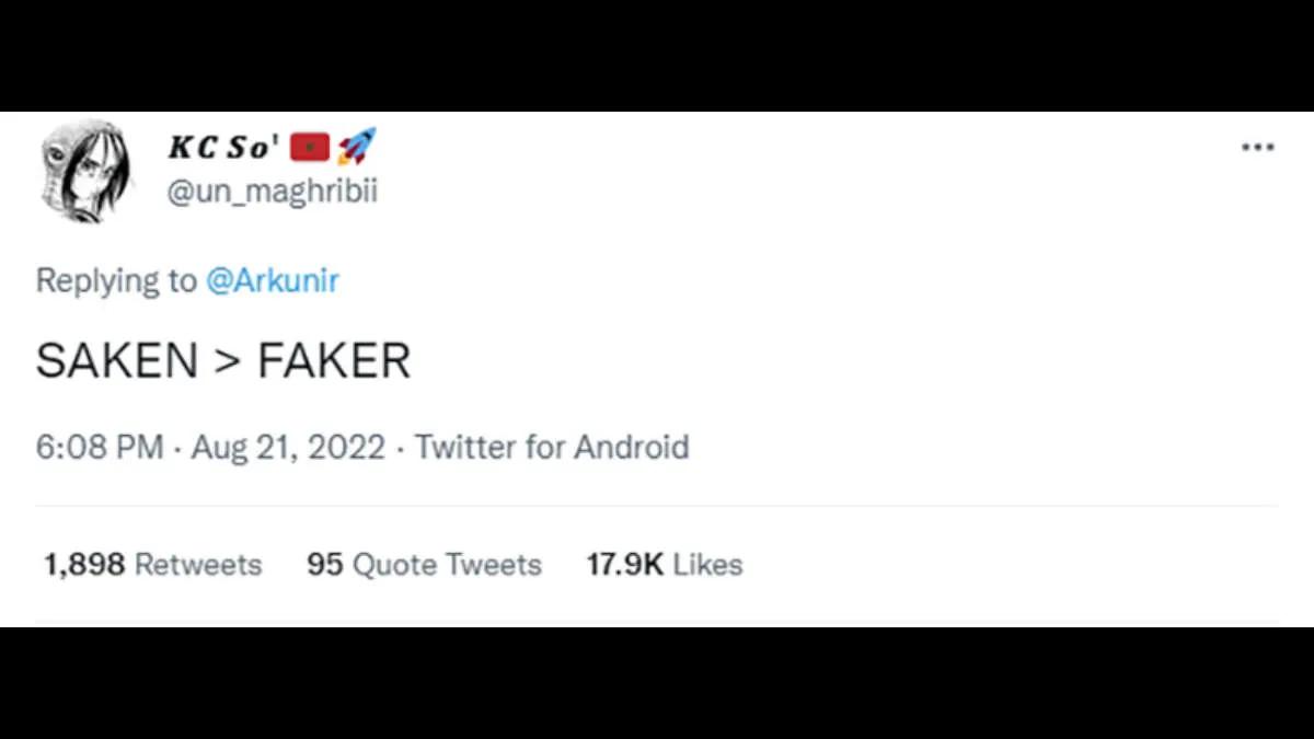 Tweet " FAKER > SAKEN " s'envole dans l'espace