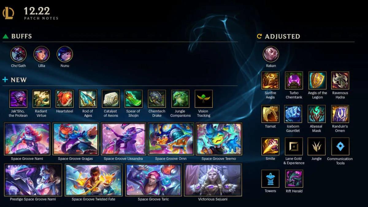 Aperçu de la note de mise à jour 12.22 de League of Legends : rééquilibrage des champions et modifications des objets