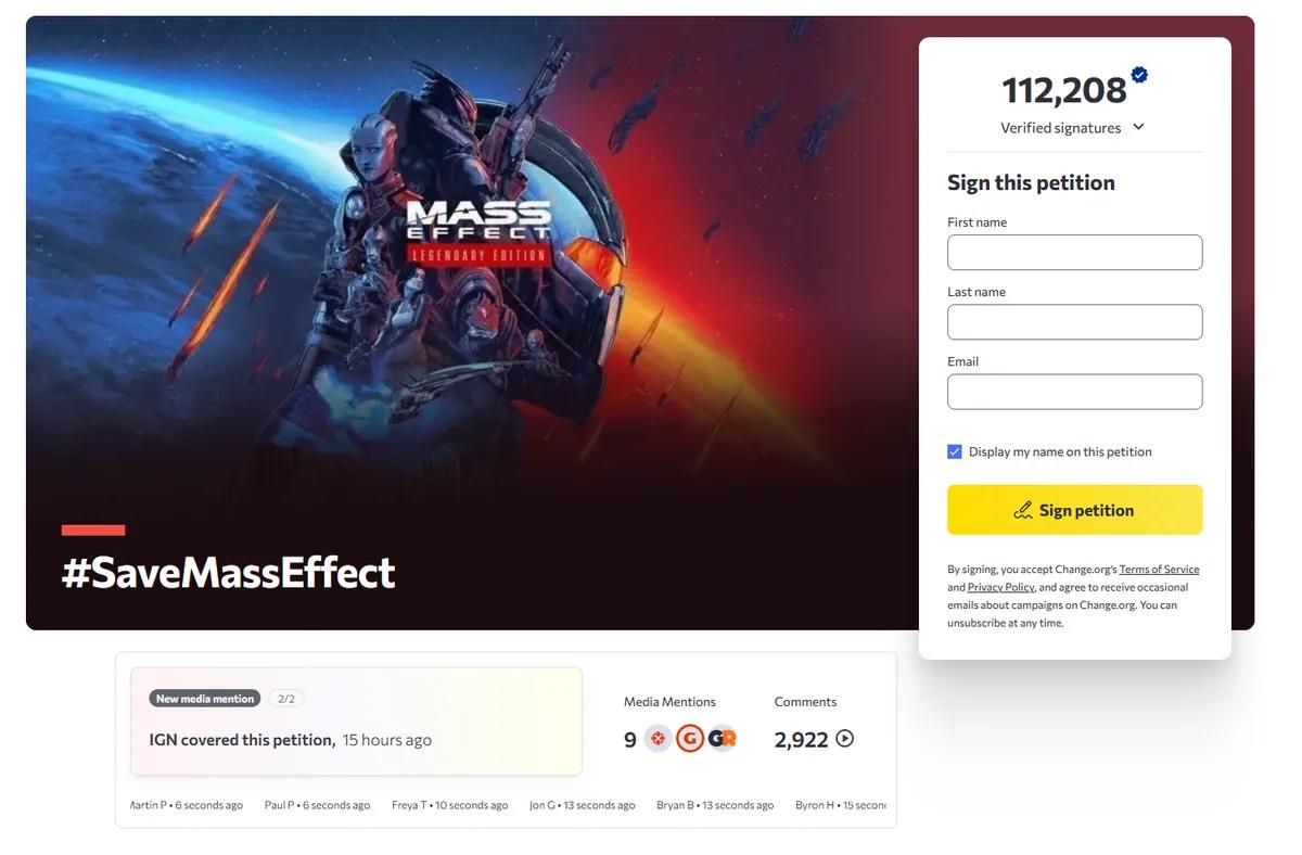Les fans ont lancé une pétition pour défendre Mass Effect 5 — elle a déjà recueilli plus de 100 000 signatures