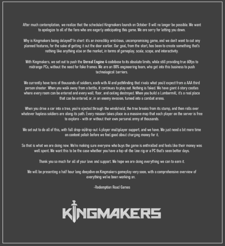 Kingmakers Indefinitely Delayed Just Before Steam Early Access 1