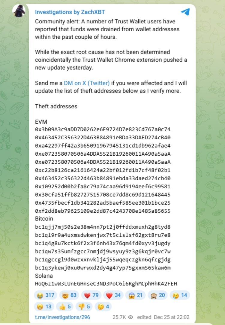 Piratage possible de l'extension de navigateur Trust Wallet: des millions volés aux utilisateurs