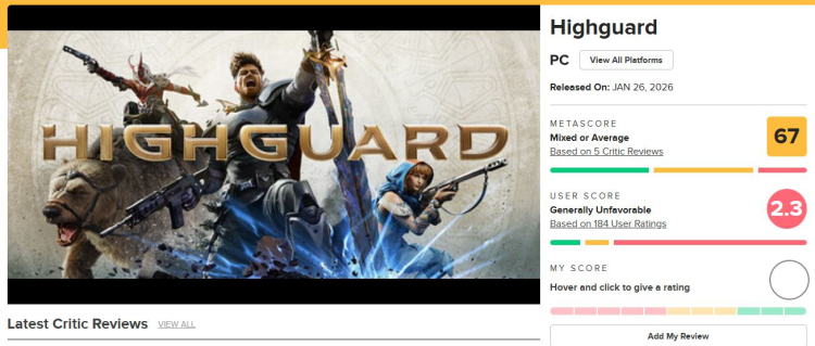 Highguard est devenu le pire jeu de 2026 sur Metacritic 1
