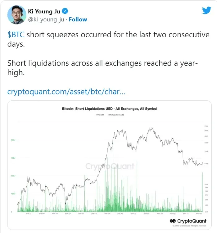 Le volume des liquidations de positions courtes sur BTC a atteint un sommet annuel. Photo 1